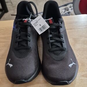 Men's Puma Black Mesh Sneakers with Purple Heel Accent